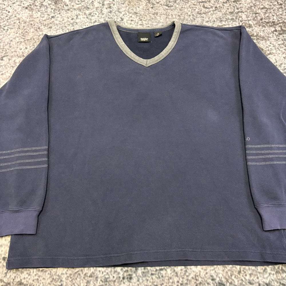 Vintage Y2K Mossimo Sweatshirt V-Neck Mens Medium Navy Blue Grunge Skater - Picture 3 of 8